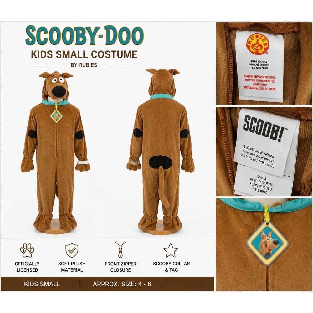 Rubies Scooby-Doo Kids Small 4-6 Plush Costume‎ Jumpsuit Brown Mystery Machine